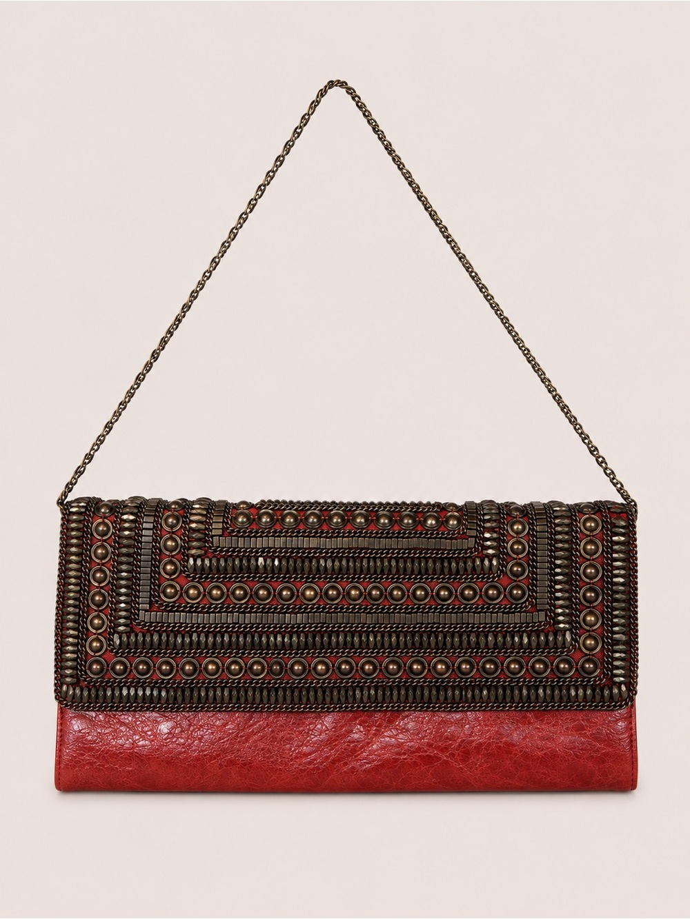Diana Studded Chain Clutch – Burnt Red / Bronze Hardware NWOT